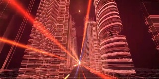 城市摩天大楼和数字网络。未来的金融区。