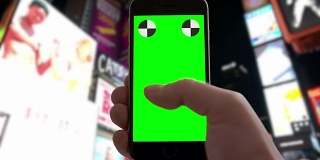 纽约发短信冲浪时代广场的人绿色屏幕chromakey