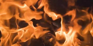 在壁炉里燃烧木头和煤。热燃烧的木头，煤的特写