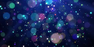 圣诞背景动画画面(蓝色主题)，以雪花、星星坠落和闪光的彩灯为背景，循环播放