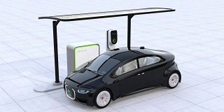 电动汽车在充电站充电。