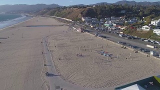 空中圣塔莫尼卡沙滩排球场，洛杉矶视频素材模板下载