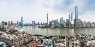 从白天到夜晚的上海天际线和城市景观的时间流逝