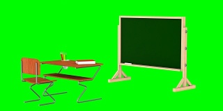 绿色背景的教室。孤立的3 d渲染