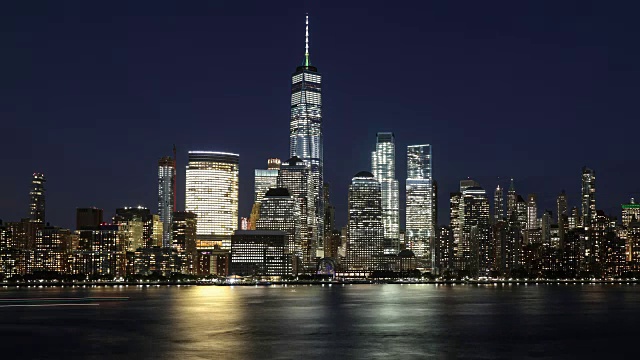 4K白天到晚上的视频延时纽约市下曼哈顿在日落