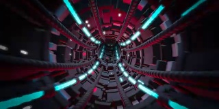 循环3d渲染的未来隧道与光。