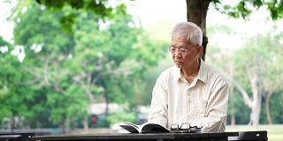 亚洲老人独自在公园看书