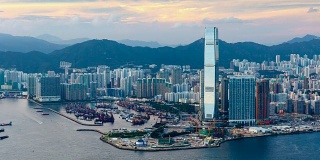 美丽的西九龙日落在香港-时间流逝