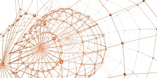 抽象的橙色波浪三维网格或网格的脉动几何对象。用作抽象的控制论领域。橙色几何振动环境或脉动数学或化学背景