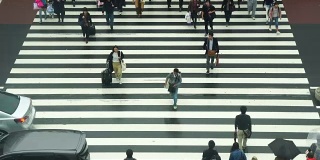东京新宿商务区，日本人挤在新宿JR车站大楼之间的街道上的4K镜头