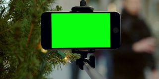 智能手机chromakey绿色屏幕纽约市圣诞假期移动