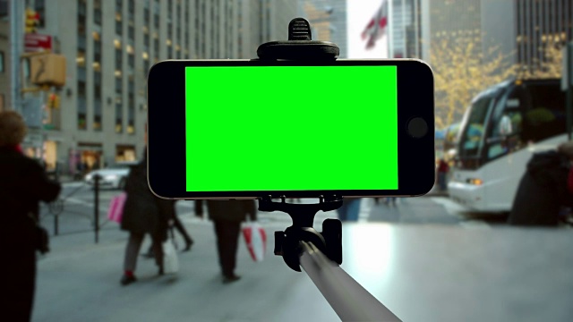 纽约市智能手机绿色屏幕chromakey圣诞假期手机