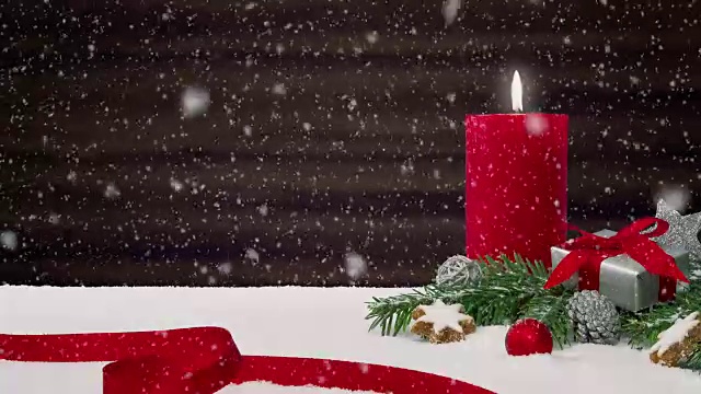 无缝循环的美丽的雪花在圣诞装饰安排在一个雪白的桌子前面的木制背景