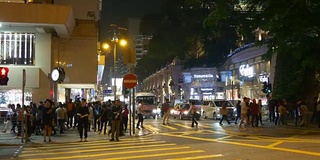 中国夜间时间香港城市拥挤十字路口视野4k