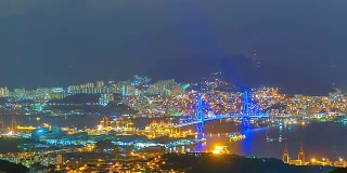 4K，时间流逝釜山与韩国大桥的夜景