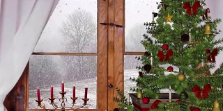 雪林圣诞窗景