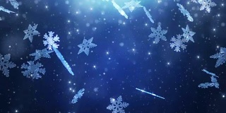 冬季仙境魔幻雪花。圣诞快乐，新年快乐，蓝色背景