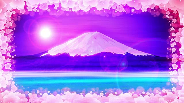 富士山从湖，传统的日本新年，循环动画，