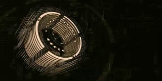 3D棕色圆柱体在太空中旋转，背景是一个电荷板