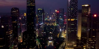 中国夜日落时间照亮广州市中心市景航拍全景4k时间