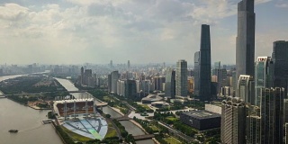 中国白天时间广州市区海心沙岛珠江新城航拍全景图4k时间间隔