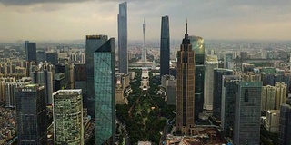 中国白天时间广州市景市中心航拍全景，4k时间间隔