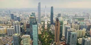 中国晴天广州市区天河区广场航拍全景4k时间间隔