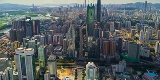 中国深圳城市景观晴天空中全景4k时间推移