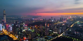 中国深圳市景日落天空市中心航拍全景4k时间间隔