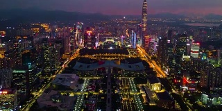 中国深圳市景日落天空市中心市政厅航拍全景4k时间间隔