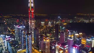 中国夜光深圳市景市中心KK100大厦航拍全景4k时间间隔视频素材模板下载
