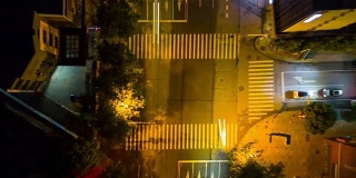 中国夜间时间武汉城市交通十字路口航拍飞行全景4k时间推移
