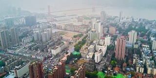 中国阴天时间武汉城市景观江边航拍全景4k时间流逝