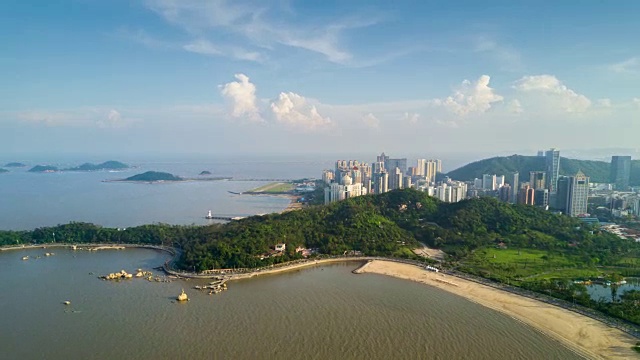 中国晴天珠海市景海湾航拍全景4k时间推移