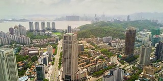 中国晴天珠海市景市中心航拍全景4k时间推移