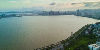 中国黄昏日落珠海著名海湾澳门航拍全景4k时间流逝