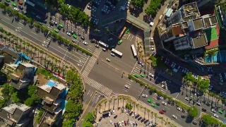 中国晴天珠海市中心交通十字路口空中俯瞰4k时间视频素材模板下载