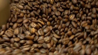 咖啡豆在咖啡烘培器视频素材模板下载