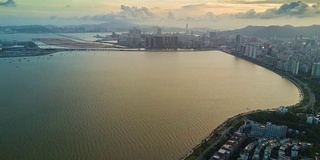 中国黄昏日落珠海著名海湾澳门航拍全景4k时间流逝