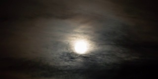满月穿过夜空中的云。间隔拍摄