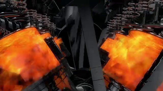 工作V8引擎动画与火花-相机变焦通过螺旋桨