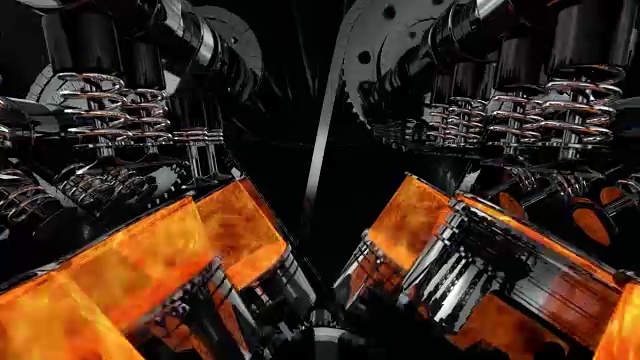 闪亮的V8引擎动画与爆炸内的另一个机器