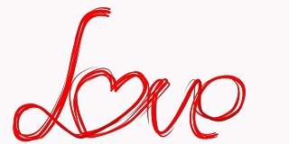 手绘爱字画笔刷动画。白色背景下的红色心。情人节婚礼庆祝问候的概念。Loopable。