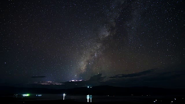 泰国清迈湖上的时光流逝的银河。
