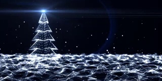 圣诞树旋转在未来技术分子抽象丛背景。圣诞和新年无缝循环动画。