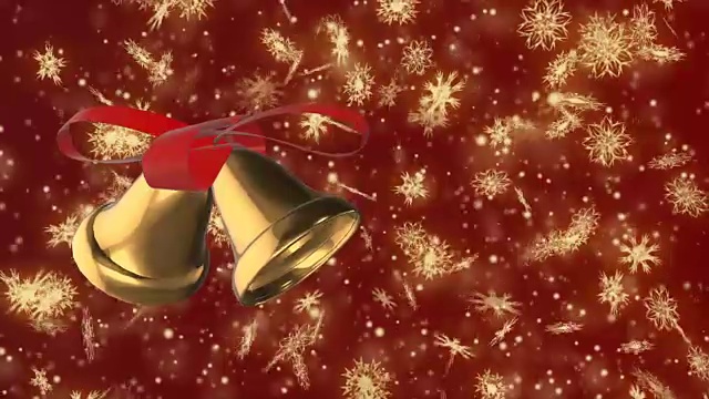 圣诞和新年无缝循环动画。圣诞金色的雪花和暗红色的钟声。冬季仙境魔幻雪花。