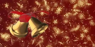 圣诞和新年无缝循环动画。圣诞金色的雪花和暗红色的钟声。冬季仙境魔幻雪花。