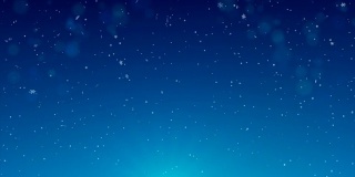 冬天的雪在蓝色背景与散景效果。雪运动，25帧/秒，cgi动画。自然成团的下降。准备使用在新年，圣诞节或冬天的视频剪辑