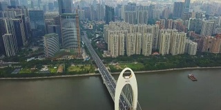 白天广州市交通笠德大桥珠江湾空中俯瞰4k中国