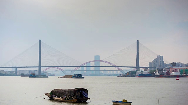 雨天广州珠江交通全景4k时间间隔中国